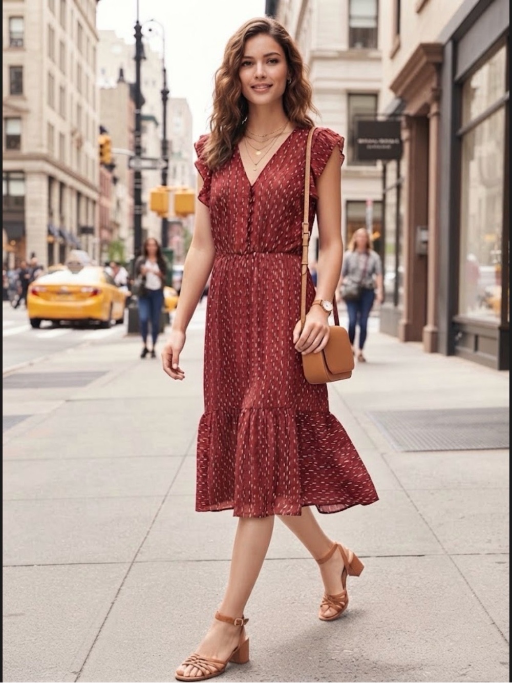Banana Republic Red Metallic Clip Dot Ruffle Dress 10